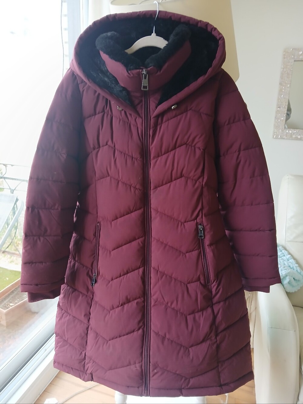 Andrew Mark Women’s Quilted Hooded Winter Coat - Burgundy